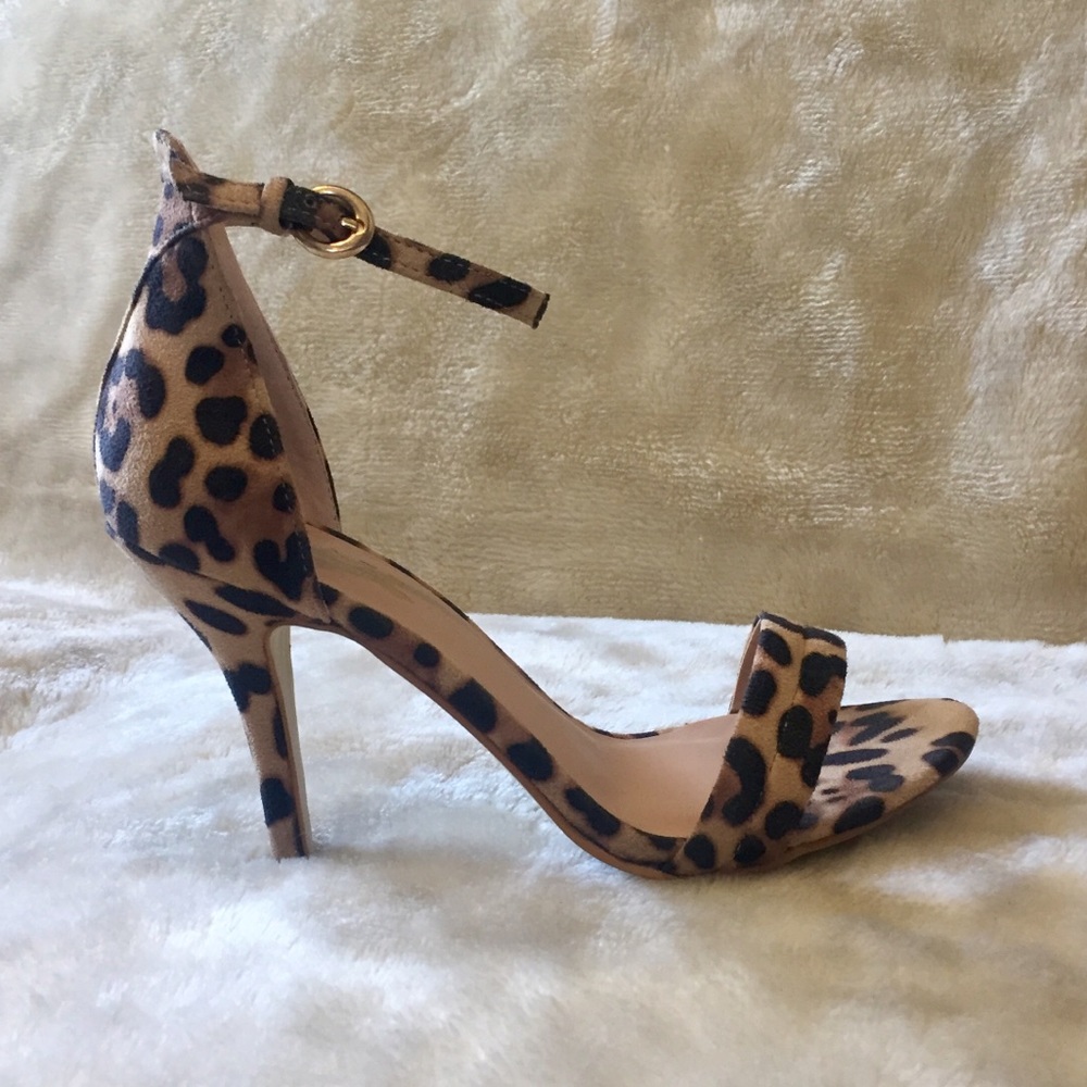 Glaze Open Toe Ankle Strap Leopard Print Heels 7